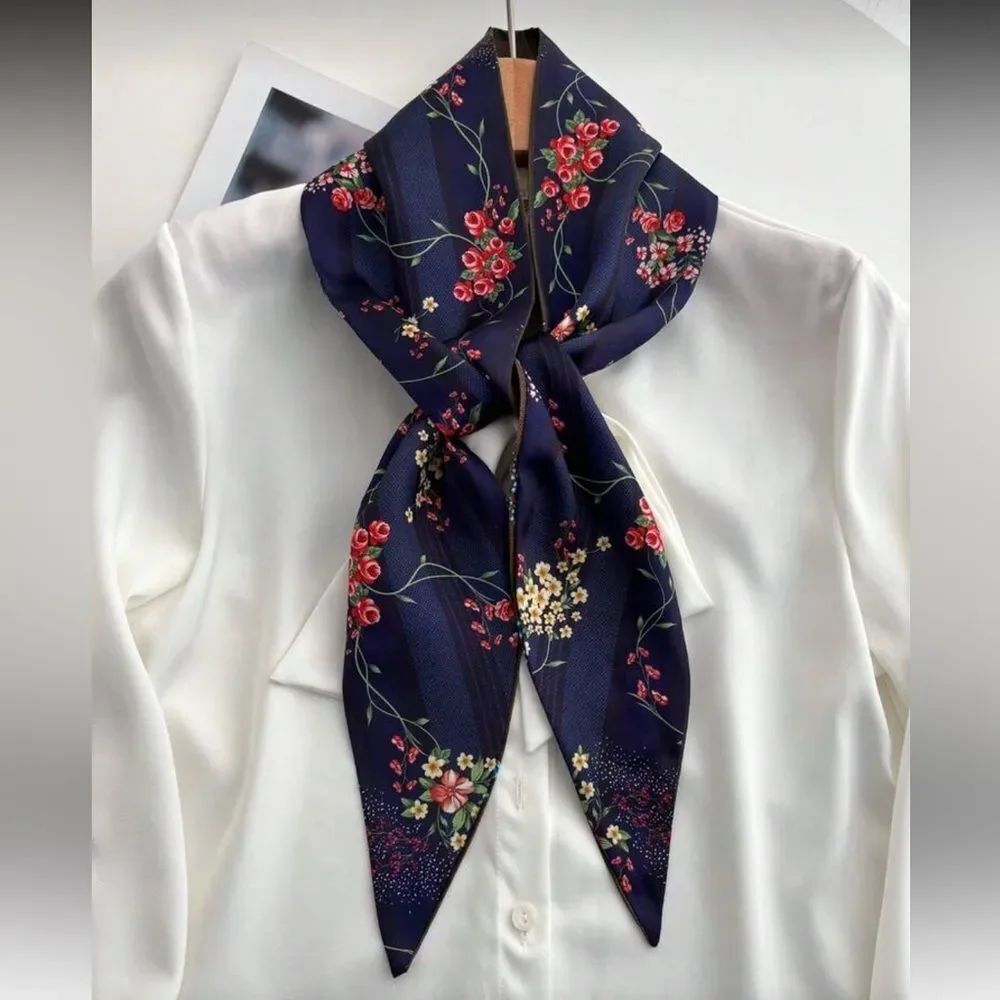 Floral Navy Twilly Scarf A1574